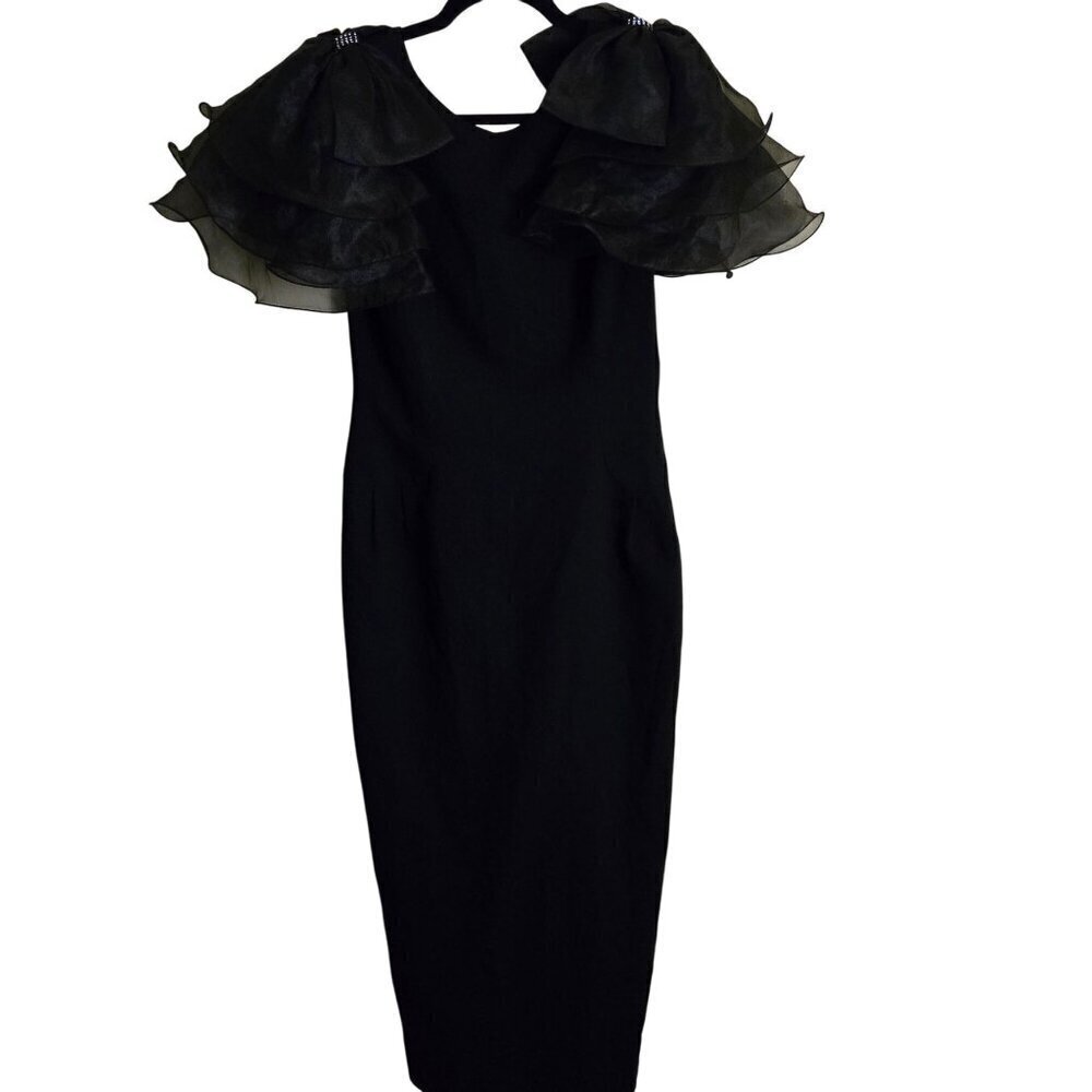 Stunning Formal Wiggle Maxi Dress Unique Ruffled Rhinestone Embellished Size 12